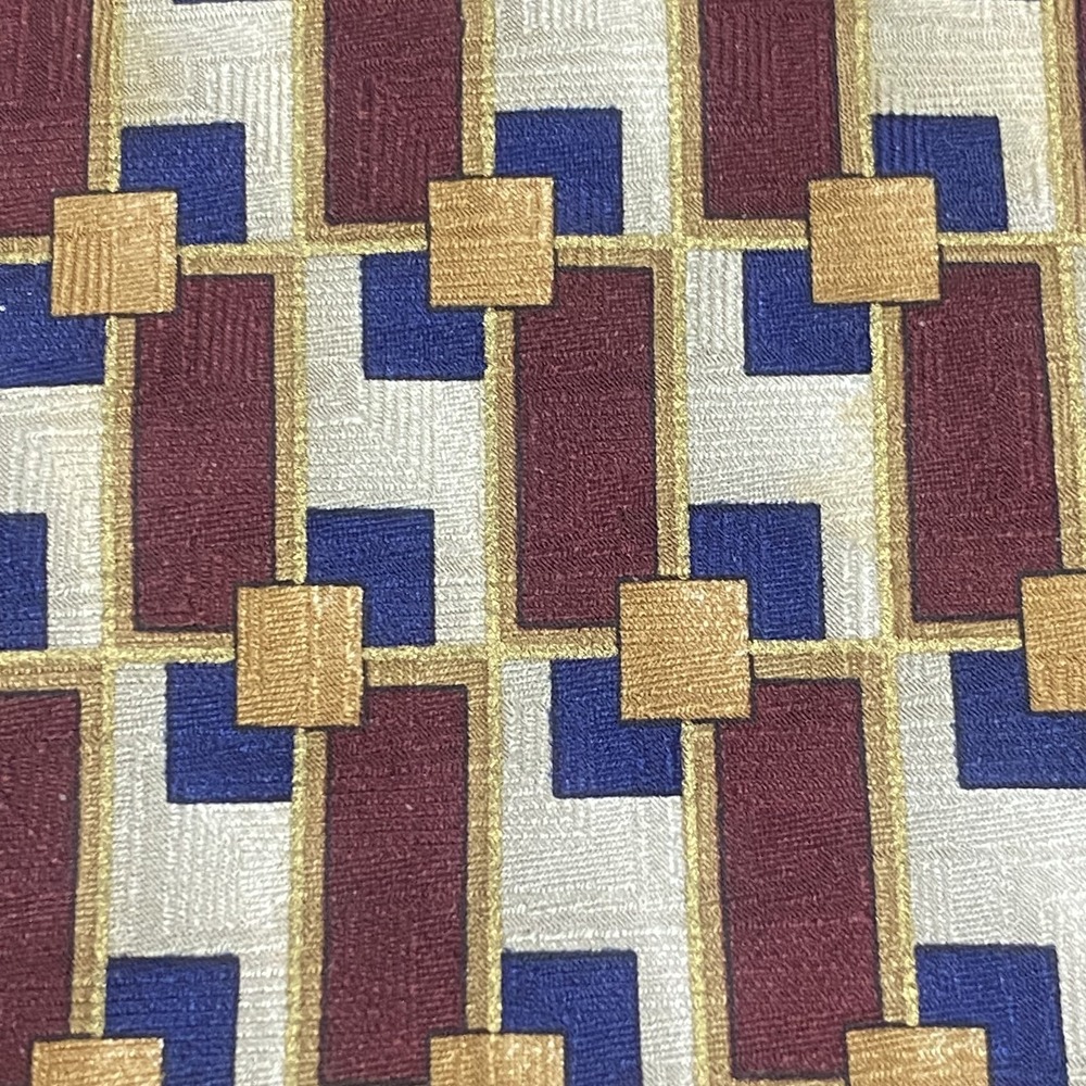 Vintage Beans McGee Tie Geometric Red Blue Gold Silk 3.5 x 58" USA Made AOP - Picture 6 of 6